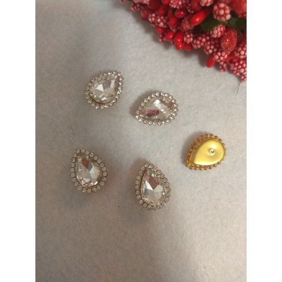 Стразы пришивные в золотой оправе 14*18 мм "Капля" , серебро, цена за 1 шт